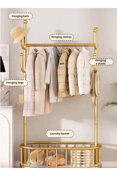 COOYA Coat Rack,Home Removable Multifunctional Coat Rack Floor Standing Home,With Wheels Laundry Basket