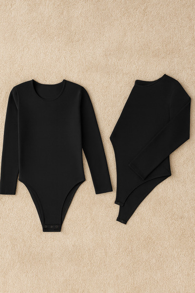 QKK Women's Cotton Lycra Combed Cotton Long Sleeve 2-Piece Snap-On Bodysuit Q6K1K8T3Ka