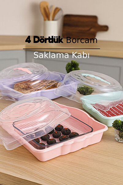 Sabelli 4 Dörtlük Borcam Saklama Kabı Paste Kek Börek Taşıma Borcam Kabı