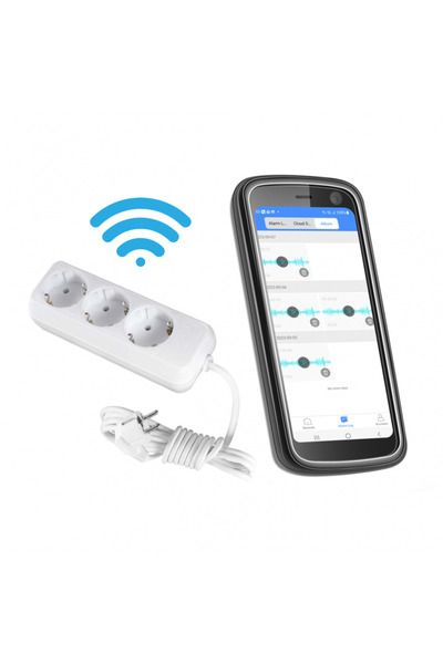 SMT SECURITY 220V Classic Extension Cord with 3 Outlets 3m - With Microphone & Spy Recorder - iOS/Android App