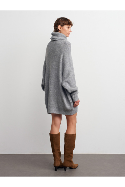 Dilvin 2268 Turtleneck Wide Sweater-Dark Gray