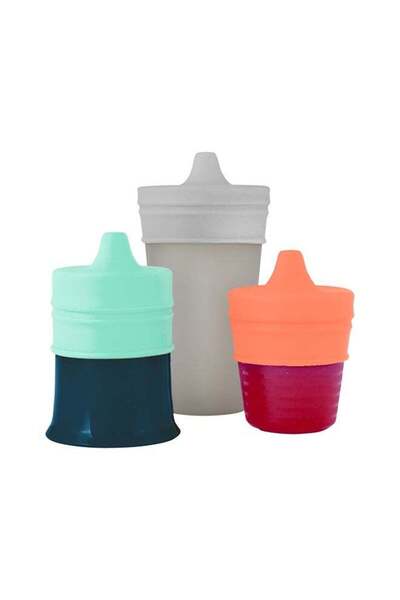 Boon Snug Silicone Spout Lids with Containers – Stretchy, Reusable Sippy Tops for Boys | BPA-Free
