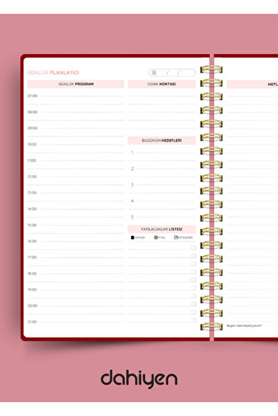 Dahiyen A5 спирално подвързан ленен вечен дневник-планирач - Stellar Burgundy твърда корица