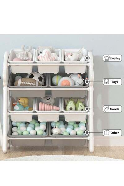COOYA Toy Storage Rack,Removable Organizer with 10 Plastic Bins,Toy Rack with Bins for Children’s Room