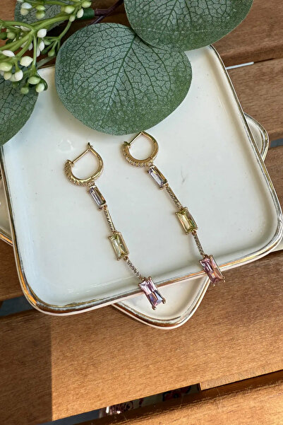 AURA ATELIER أقراط من حجر الباجيت الملون المتدلي من الفولاذ