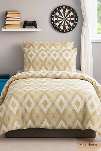 Mira Home Zigzag Patterned Yellow Cotton Single Duvet Cover Set