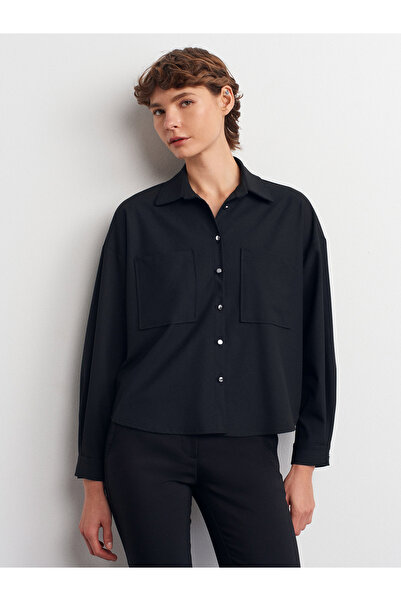 Dilvin 50522 Oversize Gömlek-Siyah