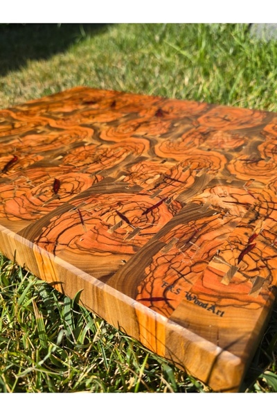 F&S WoodArt Large Size 43.5 X 34 X 3.5 cm Endgrain Olive Wood Chef Board - Cutting Presentation Chopping Kitchen Board