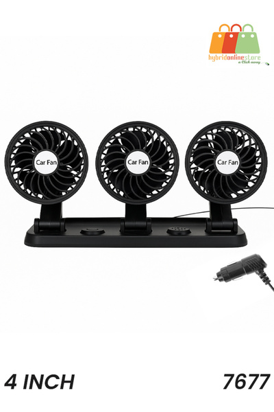 Generic Car Fan 4 Inch Triple Head 12V/24V with 360° Rotation, 3 Speed Cooling – Model 7677