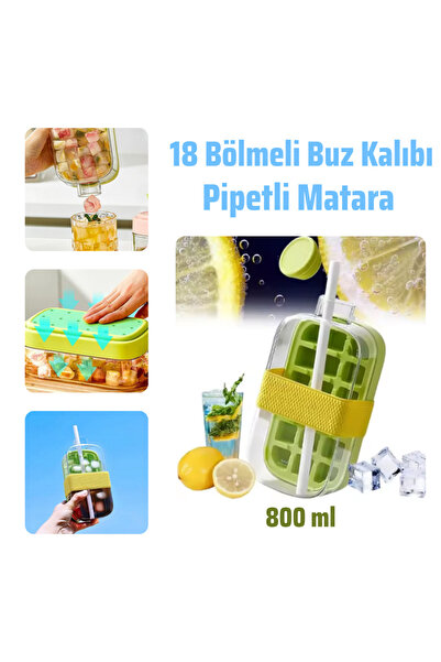 sengenegel Kapaklı 18 Bölmeli Buz Kalıbı ve 800 ml Pipetli Matara – Otomatik ...
