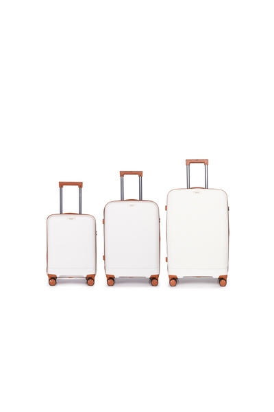 Prince Travelling Un Breakable PP Hard Luggage (8 Wheels) Glider 3 Pcs Set -20 X 24 X 28 Inches-White With Brown