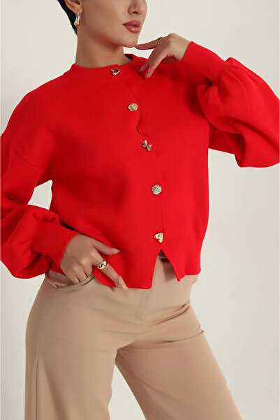 Esma Style Kadın Gold Düğme Kadın Triko Ceket Hırka