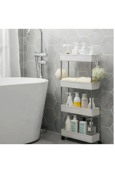 Herum Bathroom Organization Shelf with 4 Tiers and Wheels, White, 40 x 13 x 87 cm