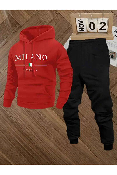 Lider Leather 2’li Unisex Baskılı Kapüşonlu Eşofman Takımı – Sweatshirt & Lastik Paçalı Jogger Alt