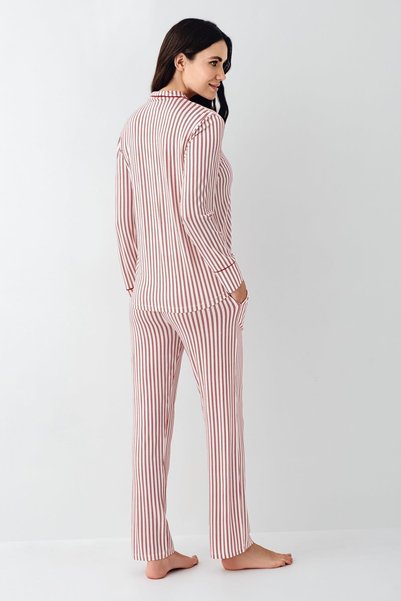 Pierre Cardin Women's Striped Front Button Pajamas Set, 50% Modal 50% Cotton Shirt Pajamas Set