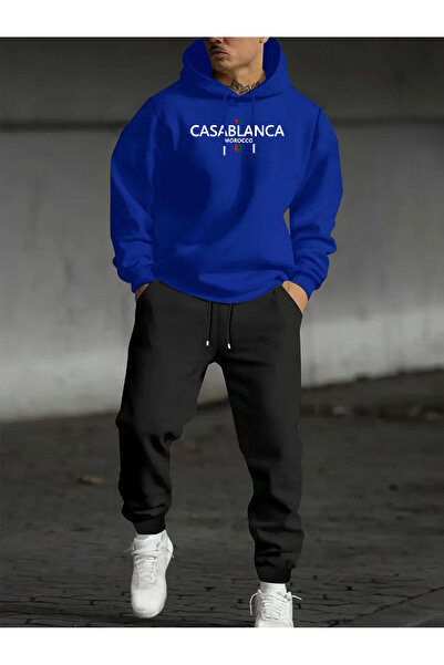 MODAVİBE 2’li Unisex Baskılı Kapüşonlu Eşofman Takımı – Sweatshirt & Lastik Paçalı Jogger Alt