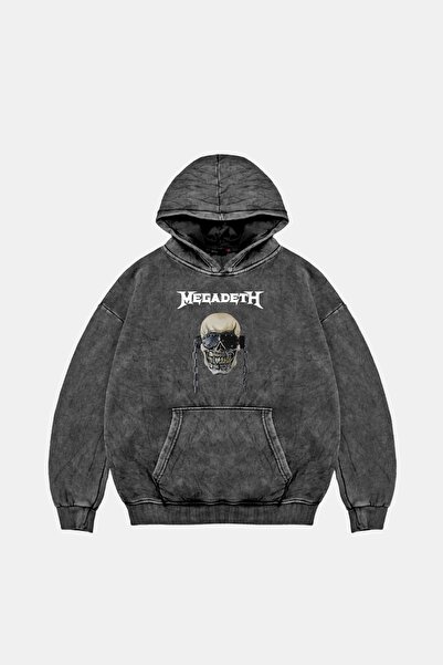 Bak Moda Hanorac negru lavabil unisex cu imprimeu Megadeth