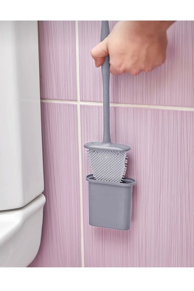 pure age Anthracite Silicone Toilet Bowl and Toilet Brush Silicone Wall-Adhering Bendable Practical
