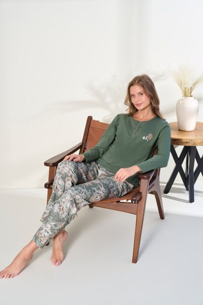 Over Sleep by Poleren Women's Long Sleeve Three Button Pajama Set