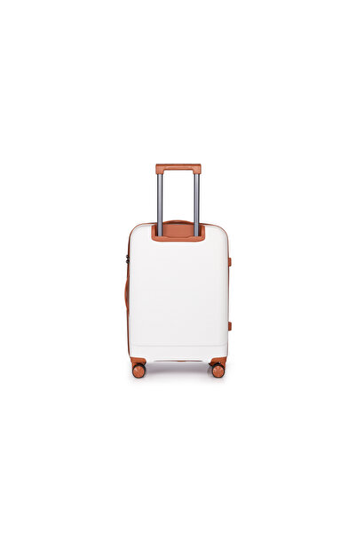 Prince Travelling Un Breakable PP Hard Luggage (8 Wheels) Glider 24 Inch - 62 Litre Medium - White With Brown
