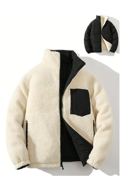 The Casius. Reversible Thick Jacket for Men, L Size, White and Black Colors