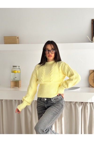 fiolin Soft Textured Knit Pattern Crew Neck Sweater