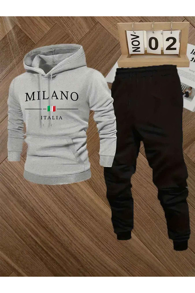 MODAVİBE Σετ 2 τεμαχίων Unisex με στάμπα και κουκούλα – Φούτερ & Παντελόνι Jo...