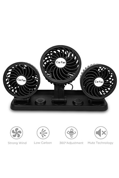Generic Car Fan 4 Inch Triple Head 12V/24V with 360° Rotation, 3 Speed Cooling – Model 7677