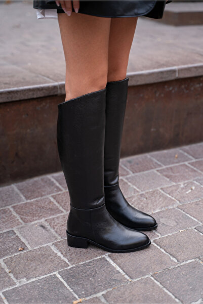 kalyoncu moda Dora Siyah Renkli Gerçek Deri Diz Altı Kadın Çizme
