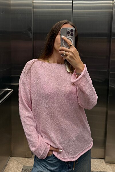 Noi Belis Pulover de tricotat texturat cu gât barcă oversize de bază AW25KZ0032