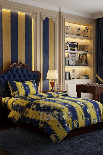 Çt Çeyizci Tekstil Single Duvet Cover Set Yellow - Navy Blue