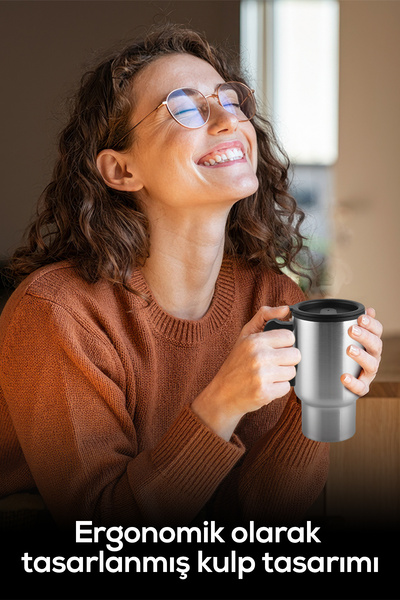 indirimsevinci Car Thermos Mug 12V Cigarette Lighter Heated Stainless Steel Travel Mug Cup 450ml