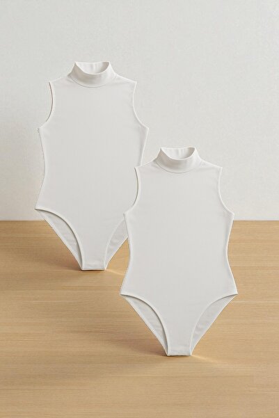 QKK Women's Cotton Lycra Combed Cotton Sleeveless High Neck 2-Piece Snap-On Bodysuit Q6K1K8T4Ka