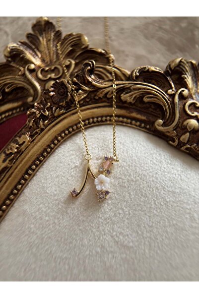 H&B Design Çelik Çiçekli N Harfli Kolye