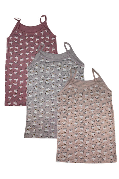 LİNOTTİ Girl's Patterned Corded Strap Tank Top 3 Pieces