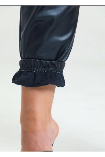 XORVİO Women's Black Lace Detail Inside Embossed Balloon Leather Pantalon Leggings