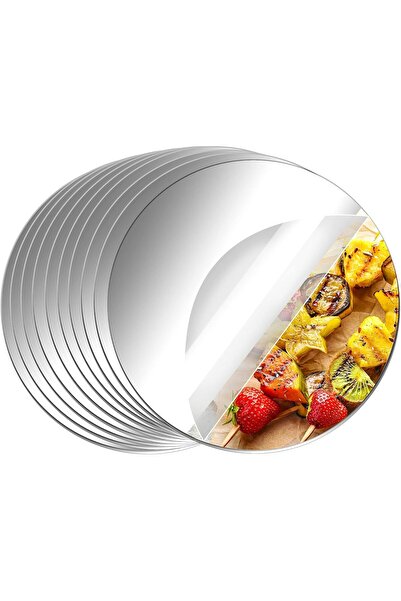 Slasa Acrylic Round Mirrors 20 cm (8") – 10-Pack Silver Self-Adhesive Non-Glass Stickers for Decor