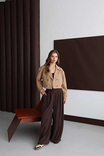 Jeevee Short Double-Breasted Cropped Trench Coat