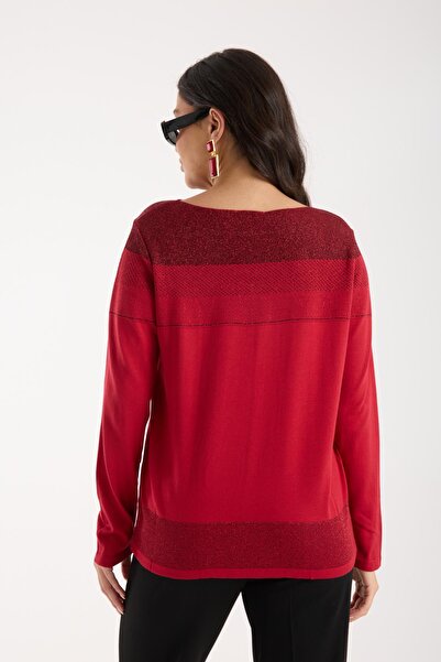 Moda Days Women's Red Boat Neck Glitter Knit Sweater