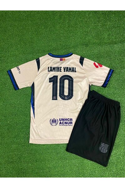 BOXING DAY Barcelona 2025/26 Yeni Sezon Lamine Yamal Deplasman Çocuk Forması (Krem)