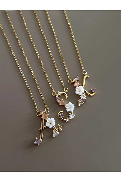 H&B Design Çelik Çiçek Detaylı A Harfli Kolye