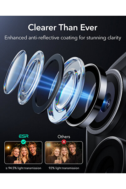 ESR iPhone 17/16/15/14 Pro & Pro Max Kamera Lens Koruyucu Siyah