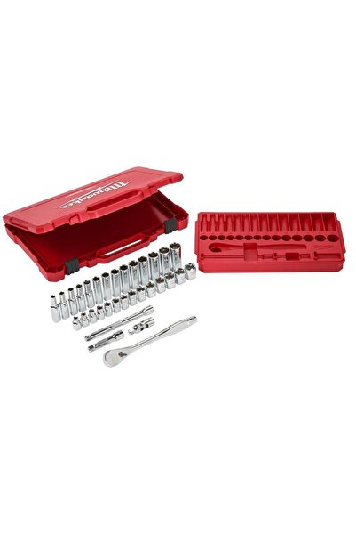 Milwaukee Set de chei tubulare cu clichet 3/8", 32 piese - sistem metric, cod...