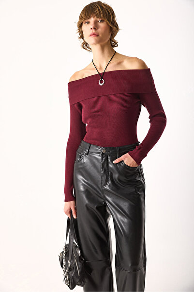 VENA Omzu Açık Detaylı Triko-Bordo
