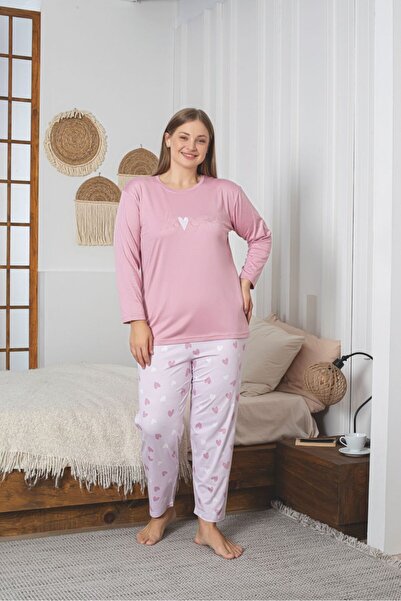 Asel Plus Size Ultrasoft Sendy Fabric Long Sleeve Pajama Set