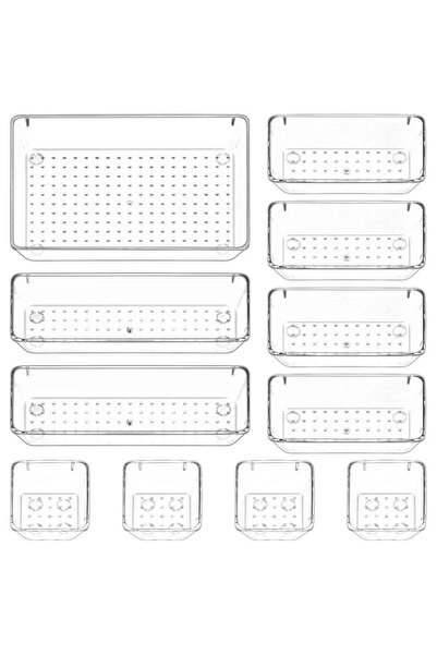Yelajoy مجموعة من 11 قطعة من منظمات أدراج المكتب، صناديق تخزين بلاستيكية شفاف...