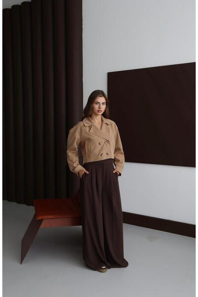 Jeevee Short Double-Breasted Cropped Trench Coat