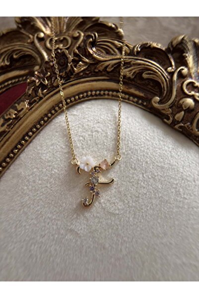 H&B Design Çelik Çiçekli F Harfli Kolye