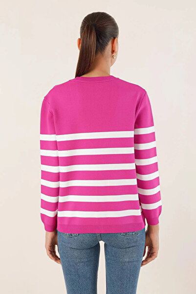 hazelin Women's Pink Striped V-Neck Relaxed Fit Knitwear Cardigan Hzl25W-Bd1102151