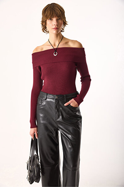 VENA Omzu Açık Detaylı Triko-Bordo